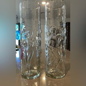 Vintage Libbey Nude Glasses Male Body Builder Female Dancer Highball Tumbler